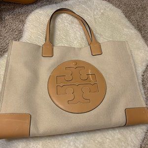 TORY BURCH MULTICOLOR CANVAS LEATHER TRIM LARGE TOTE SHOULDER BAG